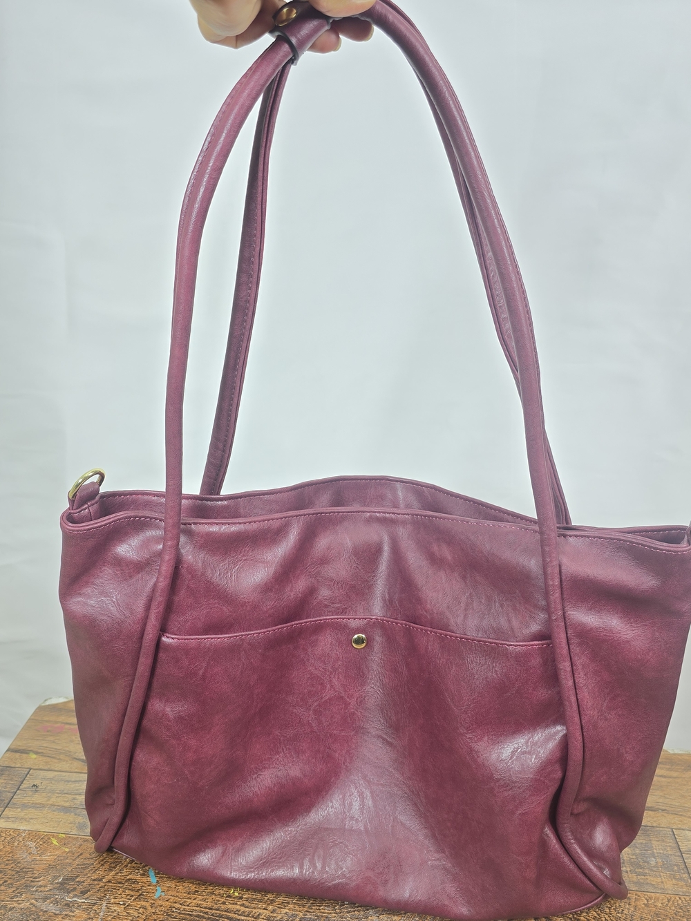 Women’s Riverich Vegan Leather Burgundy Tote Bag with Long Straps
